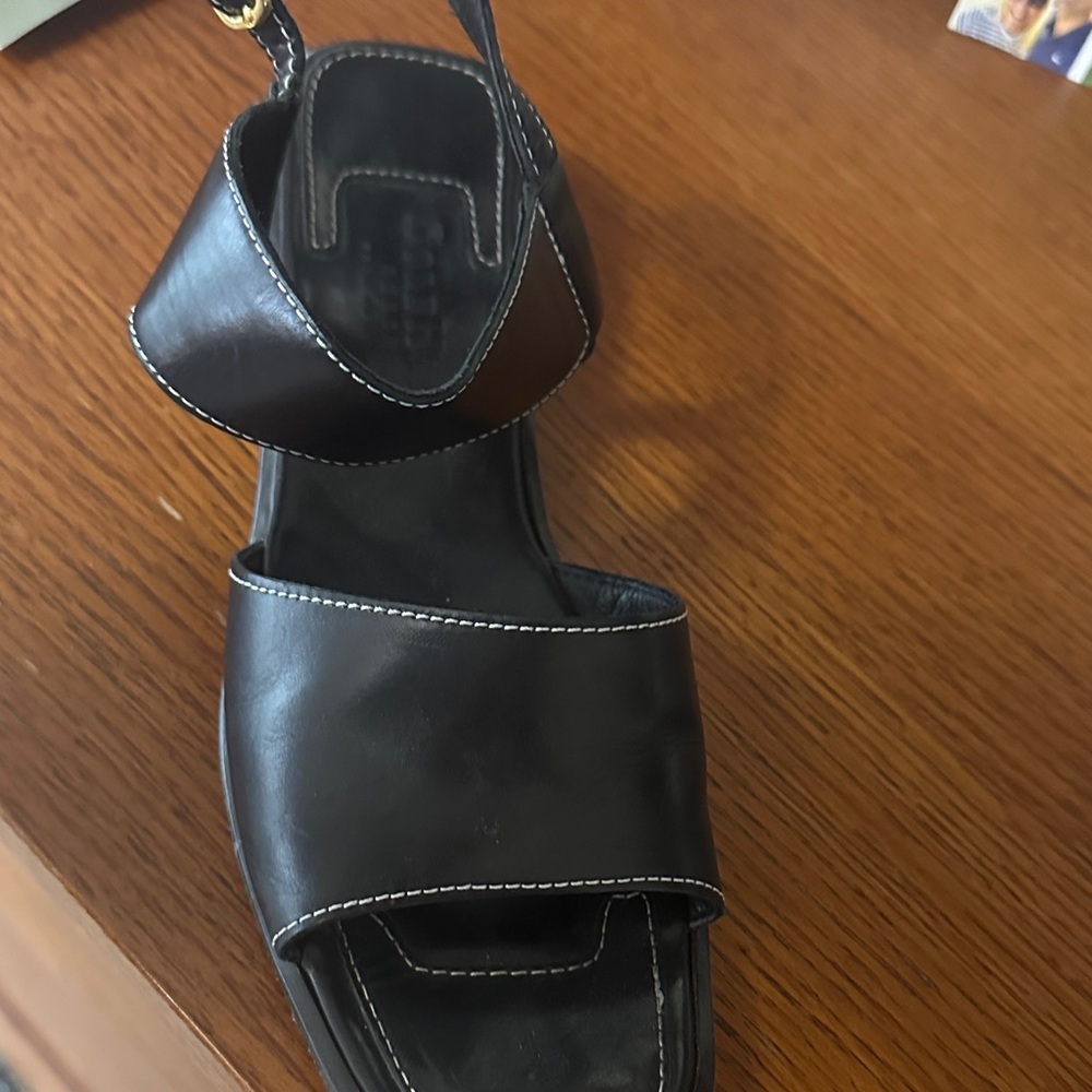 Cole Haan Black Leather Sandals with Gold Buckle - Picture 2 of 2